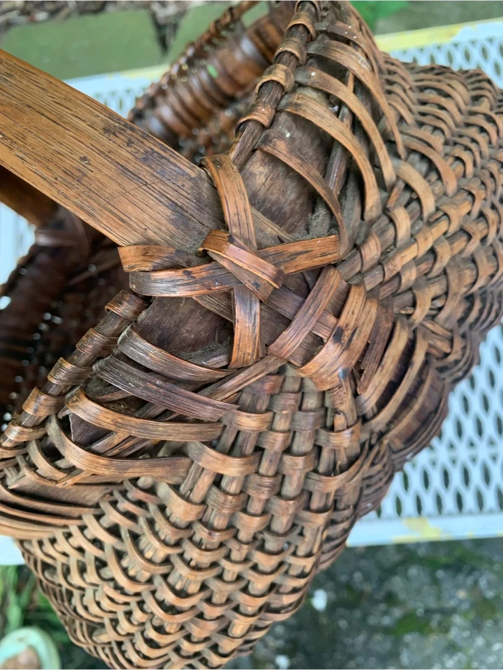 Antique Woven Splint Oak Buttocks Basket Primitive Farmhouse Gathering